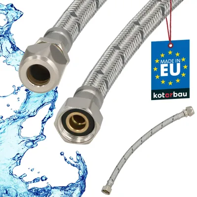 Obrázek produktu pro KOTARBAU® Flexibilní hadice 3/8 palce Vodní hadice 30 cm Pancéřová hadice 3/8“ x 3/8“ vnější průměr x stlačovací přípojka Hadice pro armatury a sanitární techniku Vodovodní kohoutek