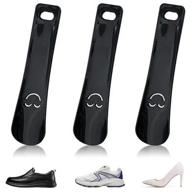 Productafbeelding van Solidchoice - Set van 3 Zwarte Schoenlepels met 15 cm Handvat