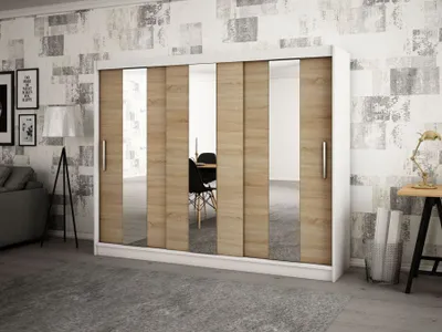 Image de MINIO Armoire 250 cm POLE blanc mat / chêne Sonoma