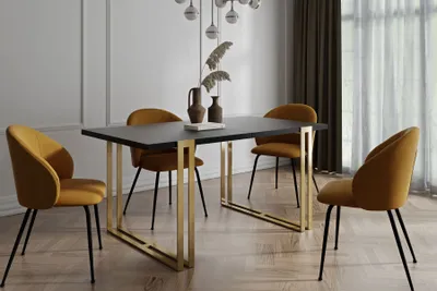 Produktbild von Ausziehbarer Rechteckiger Esstisch im Loft-Stil - Großer Industrietisch mit Goldenen Metallbeinen, 160 bis 260 cm - Platzsparender Konferenztisch für Wohnzimmer und Büro - Schwarz