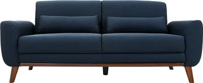 Produktbild von Miliboo - Design-Sofa 3 Plätze Stoff Blau Beine Nussbaum EKTOR