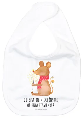 Produktbild von Mr. & Mrs. Panda Schlabberlatz Maus Weihnachten - Weiß - Geschenk, Baumwoll-Lätzchen, Weihnachtsgruß, Weihnachtsmotiv, Babylätzchen, Lätzchen Für Babys, Weihnachtswunder