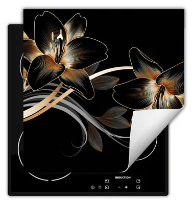 Image de DarHaus Plaque de recouvrement pour cuisinière 60x52 cm Tapis antidérapant Enroulable, noir - Orchidée