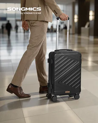 Produktbild von SONGMICS Koffer, Hartschalenkoffer mit TSA-Schloss und Koffergurt, Handgepäck, M, 55 cm, für Urlaub, 4 Rollen, schwarz