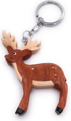 Produktbild von Onwomania Schlüsselanhänger aus Holz Elch Hirsch Geweih Wald Tier Reh Anhänger Charm