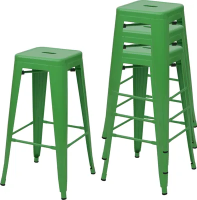 Image de lot de 4 tabourets de bar HWC-A73, chaise de bar tabouret de comptoir, métal design industriel empilable ~ vert