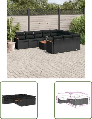 Produktbild von The Living Store 11-tlg. Garten-Sofagarnitur mit Kissen Schwarz Poly Rattan