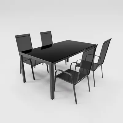 Produktbild von Gartenmöbel Set Metall Tisch 4 Stapelsessel Essgruppe Gartenset Sitzgruppe Stuhl schwarz