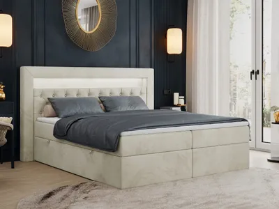 Produktbild von Boxspringbett 200x200 mit Led, Polsterbett 200x200 mit LED Kopfteil - Multipocket-Matratze H3 - Doppelbett mit Bettkasten Stauraumbett, GOLD-6 - 200x200 - Beige - Velvet - Mittelfest (H3)