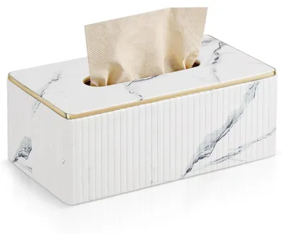 Immagine prodotto di Contenitore per fazzoletti cosmetici, motivo marmorizzato, rettangolare, in ecopelle, dimensioni 25,3 x 13,7 x 9,7 cm