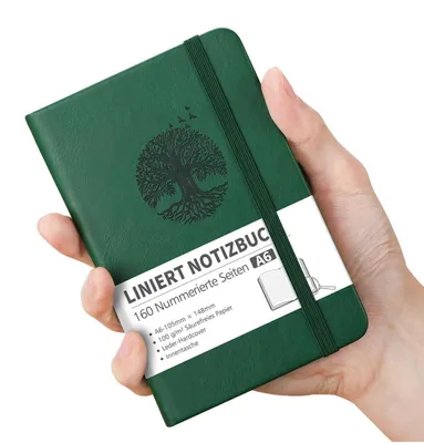 Produktbild von Notizbuch A4 Liniert – 96 nummerierte Seiten, 100 g/m² Papier, Softcover, Dunkelgrün