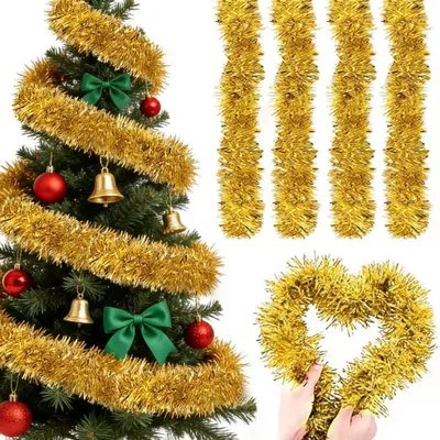 Obrázok produktu pre Sada 4 girland "Lametta" na vianočný stromček, dĺžka 8 metrov, zlatá farba, šírka 9 cm