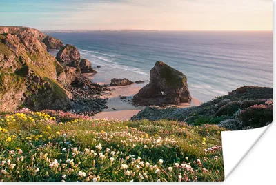 Produktbild von MuchoWow® Poster Der Sonnenaufgang entlang des Strandes mit Klippen in Cornwall, England 90x60 cm - Schlafzimmer