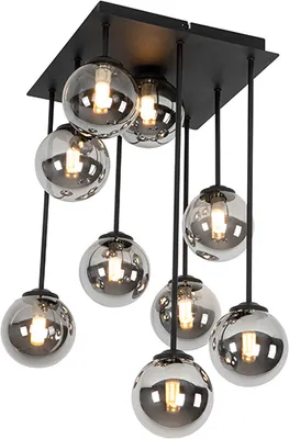 Produktbild von QAZQA - Landhaus I Vintage Moderne Deckenleuchte I Deckenlampe I Lampe I Leuchte schwarz 9-Licht mit Rauchglas - Athen I Schlafzimmer - Rund - LED geeignet G9