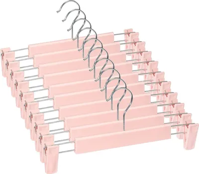 Produktbild von 10 Stück Rockbügel Kleiderbügel mit starken Antirutsch verstellbaren Clips Haken, Platzsparende Hosenbügel für Hängende Hosen Socken Röcke Mäntel,Rosa