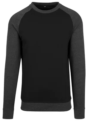 Produktbild von Build Your Brand - T-Shirt Rundhalsausschnitt für Herren Raglanärmel LT2721 (M) (Schwarz/Holzkohle meliert)