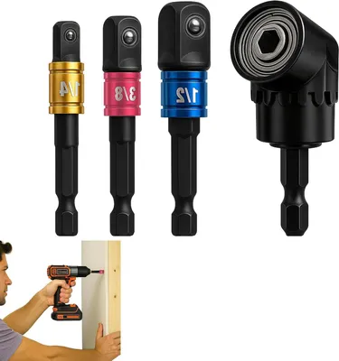 Productafbeelding van Hoekadapter 105° - Rechte schroefverlenging - Moeilijk bereikbaar schroeven - Magnetische grip - 1/4 3/8 1/2 - Gekleurde stangen