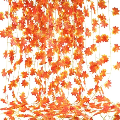 Produktbild von 12 Stück Herbstgirlande Künstliche Herbst Girlande Herbstblätter Girlande Ahornblätter Herbstdeko Hängepflanze für Zuhause Küche Kamin Treppen Wand Draußen Fenster