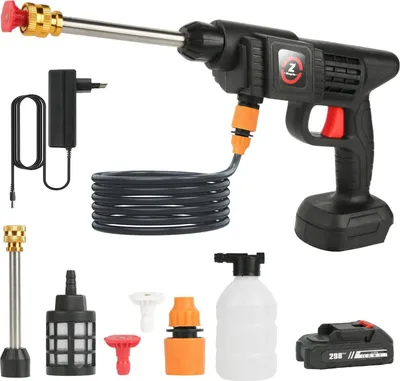 Produktbild von Kabelloser Hochdruckreiniger - Waschpistole - 200 W Motor - Selbstansaugend - Multifunktionsdüse - Für Autowäsche & Bewässerung - 1× 5-Zellen-Akku