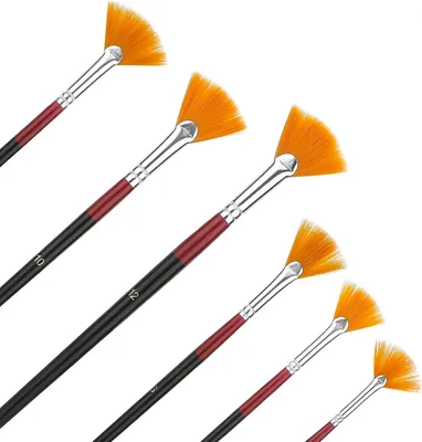 Produktbild von Fächerpinsel Set 6 Stück, Nylon Pinsel, Holzgriffe, Verschiedene Größen 2-12, für Landschaftsmalerei