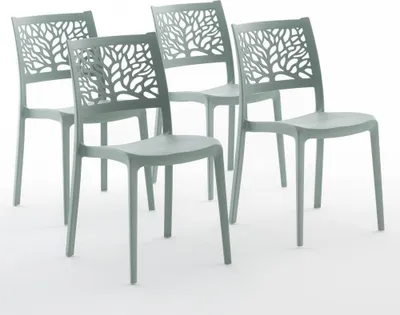 Immagine prodotto di set di 4 sedie impilabili in polipropilene con fibre di vetro per esterni e giardini, bar e ristoranti, cucine dal design moderno - FLORA - Verde salvia