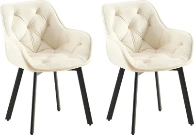 Produktbild von 2er Set Esszimmerstuhl VOVER - Samt Creme 57x62x84 cm | Essstühle Esszimmerstühle Küchenstühle Wohnzimmerstühle