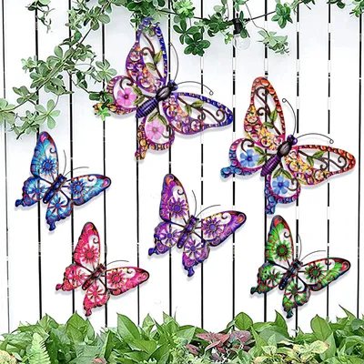 Immagine prodotto di Set di 6 decorazioni a forma di farfalla in metallo, adatte per interni ed esterni