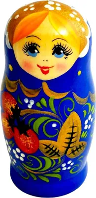 A single Matryoshka doll with a blue body and floral decorations.