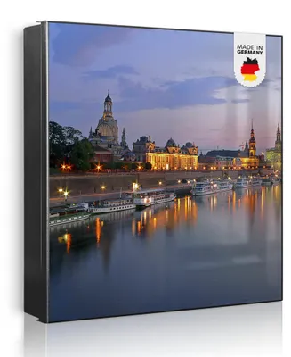 Produktbild von banjado Schlüsselkasten aus Metall, 30x30cm groß mit 32 Haken, als Magnettafel nutzbar, Korpus schwarz, Anschlag rechts, Dresden [SKG1 10007]