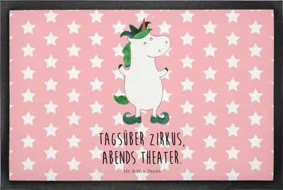 Produktbild von Mr. & Mrs. Panda fußmatte Einhorn Joker 40 x 60 cm - Rot Pastell - Geschenk, Schmutzfangmatte, Unicorn, Hofnarr, Einhörner, Gummimatte, Kasper, Fußabstreifer, Mittelalter
