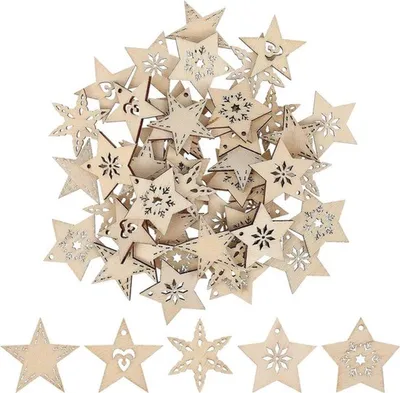 50 Stück Holzstern Weihnachtsbaum Anhänger, Hauptbild