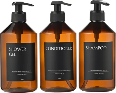 Image de Distributeurs de savon - Lot de 3 - 500 ml. Distributeurs de savon - Flacons en plastique pour shampoing