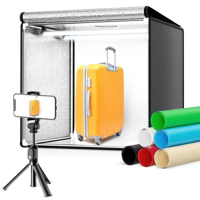 Zdjęcie produktu dla Fotostudio na zdjęcia produktowe - 60 cm - Składana - Z oświetleniem LED - 6 teł