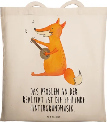 Produktbild von Mr. & Mrs. Panda Jutebeutel Fuchs Gitarre - Transparent - Geschenk, Singen, Shopping Tasche, Tote Bag, Schultasche, Musik, Laptoptasche, Optimistisch, Lagerfeuer, Sänger