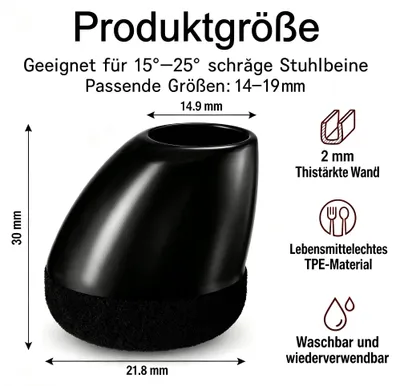 Produktbild von Stoelpootdoppen Silikon mit Filz, 24 Stück, rund, 14-19 mm, geräuschdämpfend für Möbel