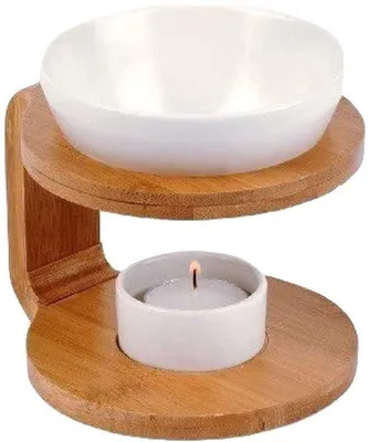 Productafbeelding van Geurlamp rond van bamboe/keramiek H: 12,5 cm