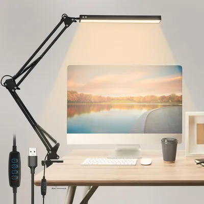 Produktbild von Vigevee LED Architektenlampe Klemmleuchte 10W, dimmbar, 3 Lichtfarben, 10 Helligkeitsstufen, 360° Lampenkopf, Schwenkarm, USB, Schwarz
