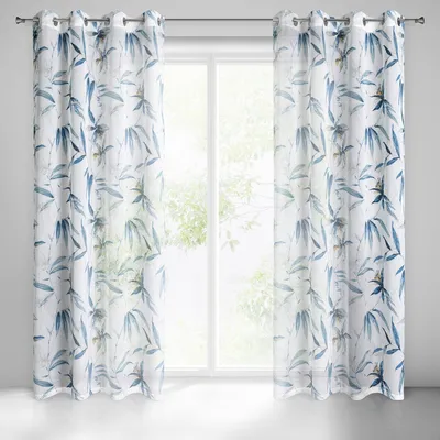 Produktbild von Gardine AIDA weiß blau 140x250 cm  Ösen Ösenvorhang