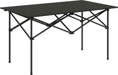 Produktbild von Outsunny Campingtisch Klapptisch mit Aufrollbare Tischplatte X-Rahmen Gartentisch aus Aluminium Camping 95 x 55cm Schwarz