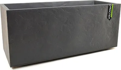 A rectangular planter box with a textured gray surface.