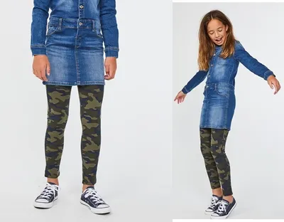 Produktbild von GKA Kinder Leggings Camouflage Gr. 134/140 grün Army Print Hose weich Mädchen Tarnfleck
