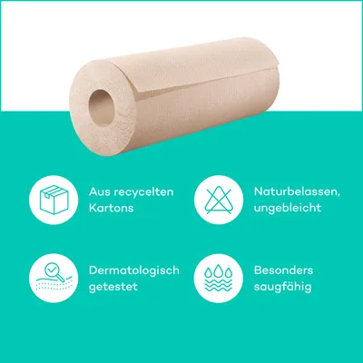 Produktbild von 4 x Küchenrolle 3-lagig - 128 Halbblatt pro Rolle – frei von Bleichmitteln – Germany - aus recyceltem Karton