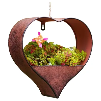 Produktbild von Metall Herz-Hängeblumentopf – Rostfarbene Garten- & Balkon-Deko – Outdoor Deko zum Aufhängen – Geschenk für Frauen & Mütter