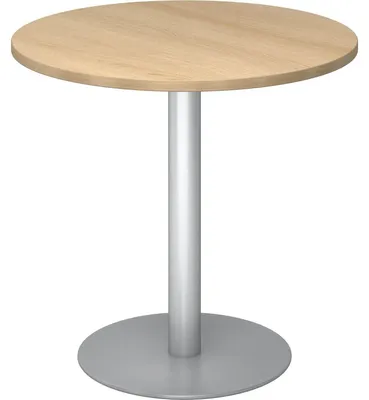 Zdjęcie produktu dla BISTRO F80R S – systemowy stół konferencyjny z drewna dębowego w kolorze srebrnym, średnica 80 cm