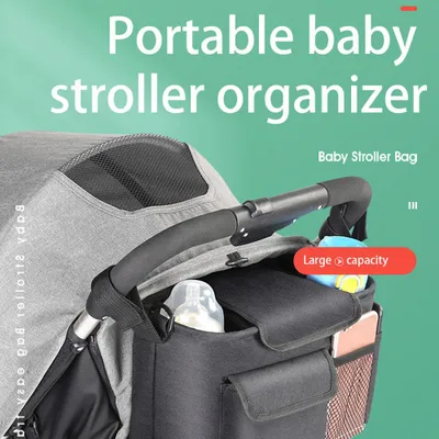 Produktbild von Kinderwagen-Organizer-Tasche, universelle Aufbewahrung mit abnehmbarem Schultergurt, Getränkehalter, Zubehör für Windeln, Babyflaschen, Telefonspielzeug