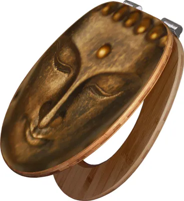 Produktbild von banjado Design WC Sitz Bambus Absenkautomatik - Buddha Gold - Toilettendeckel mit Absenkautomatik Holz/hochwertiger Bambus Klodeckel/WC-Sitz für alle gängigen Toiletten [TDB2 10087]