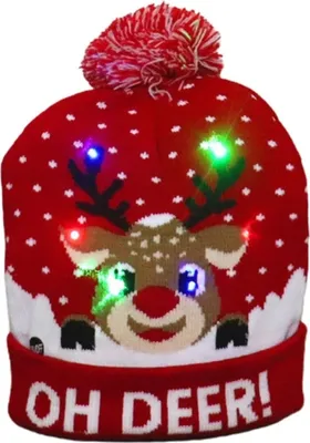 Immagine prodotto di Cappello invernale + luce LED, Cappello natalizio, Cappello lavorato a maglia con luce LED integrata, Cappello - XBEANIE rosso
