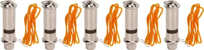 Image de 5 sifflets de survie en métal d'urgence en acier inoxydable pour l'extérieur pour les entraîneurs, les arbitres, la police, la sécurité, l'école