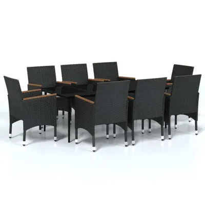 Produktbild von vidaXL 9-tlg. Garten-Essgruppe mit Kissen Schwarz