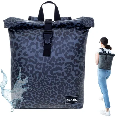 Produktbild von Rucksack Damen Hydro Compact aus Plane wetterfest Freizeitrucksack Outdoor kleines Laptop Fach Daypack Büro Freizeit 64222 0127 Leopard Schwarz + Etui